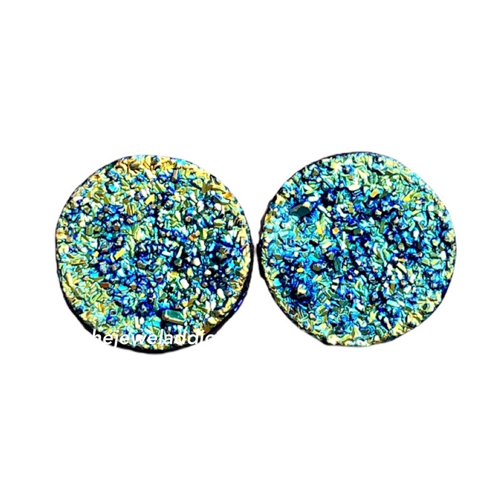 3/$15 ocean blue titanium cut faux druzy studs